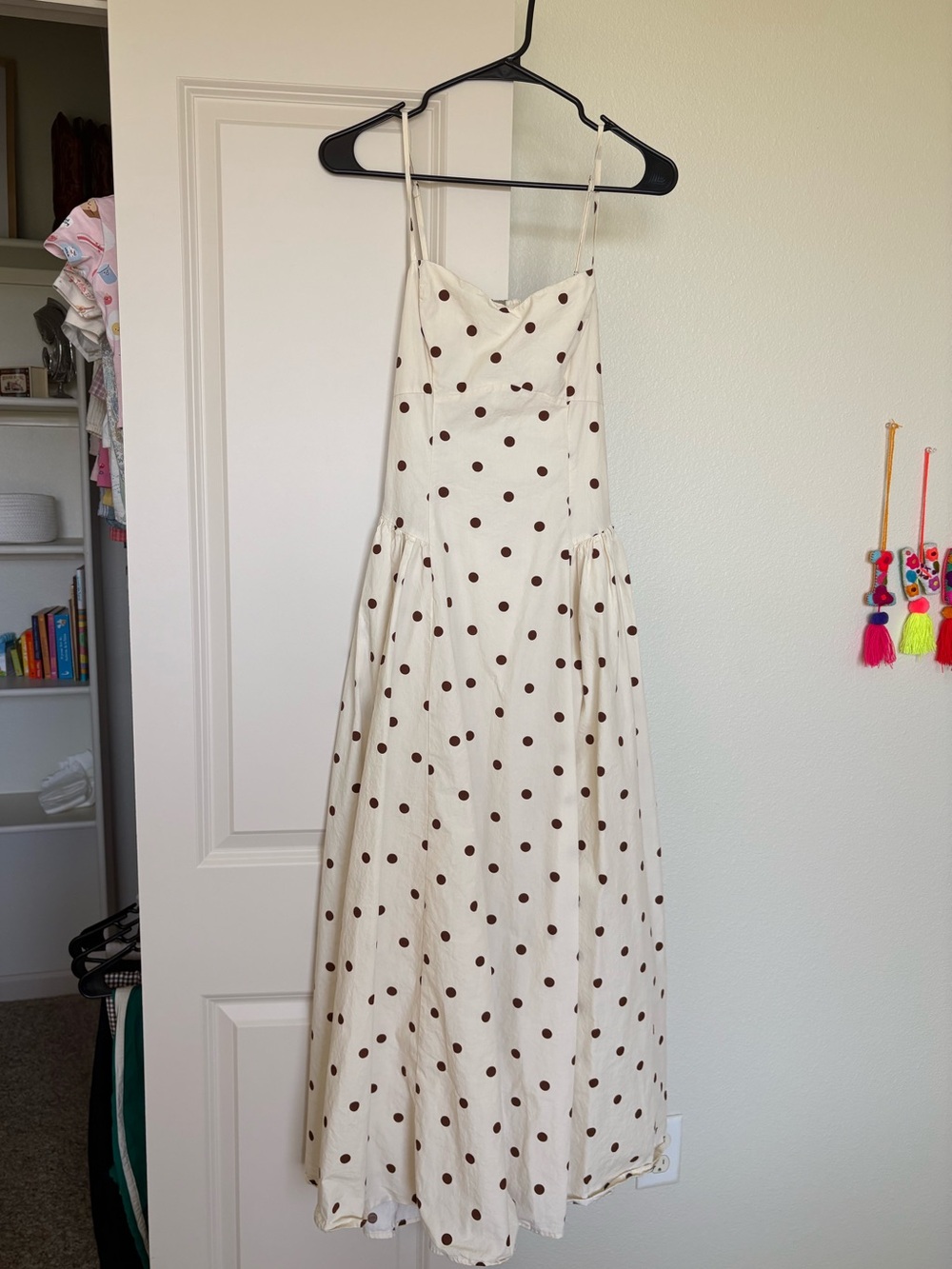 Camila Coelho Cream Maxi Dress with Brown Polka Dots